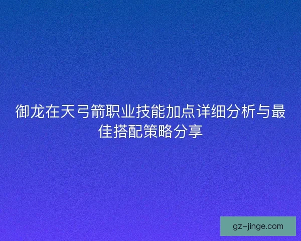 御龙在天弓箭职业技能加点详细分析与最佳搭配策略分享